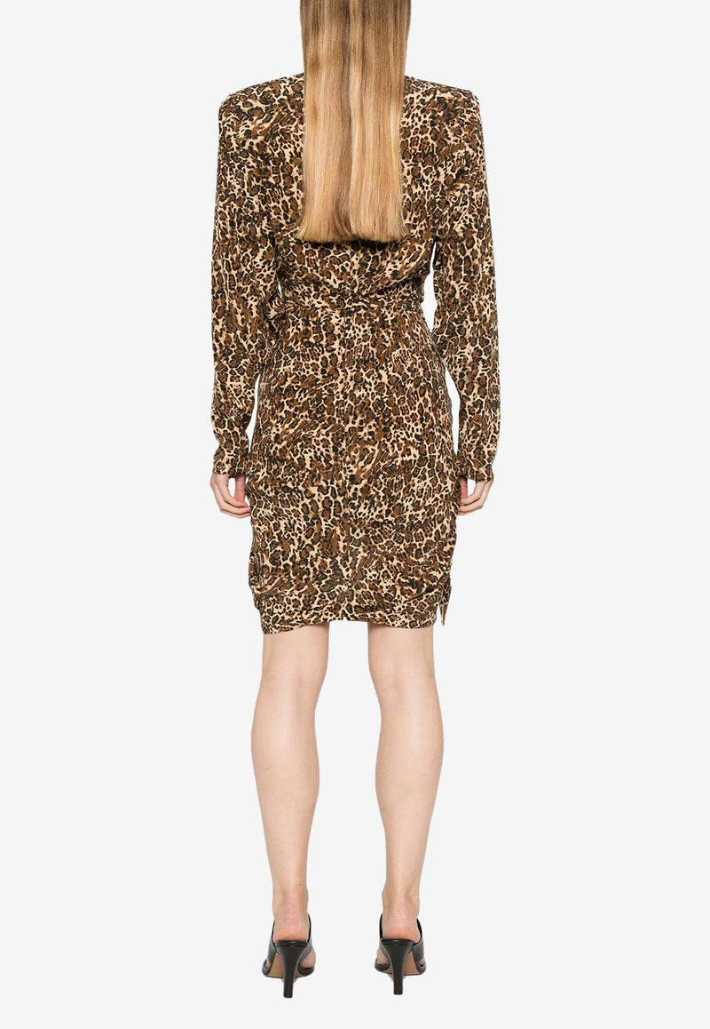 Isabel Marant Cleora Leopard Print Mini Dress Brown RO0648FAB4J07I_99LE