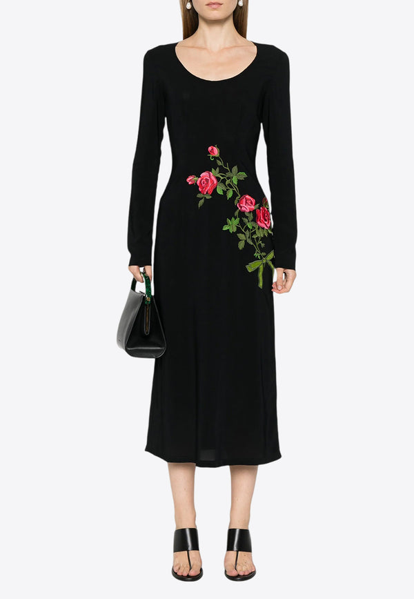 Vivetta Floral Embroidered Long-Sleeved Midi Dress Black VS2AB0131TE057_9000