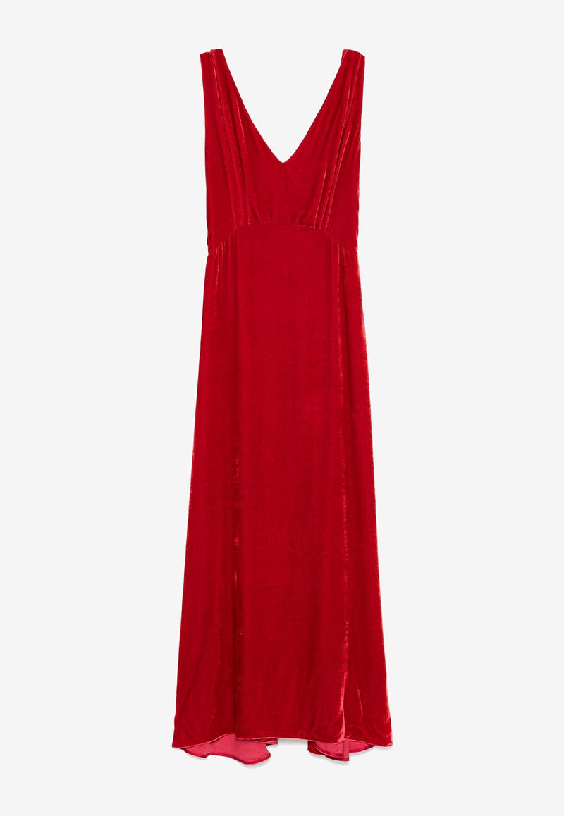 P.A.R.O.S.H Relur Maxi V-neck Velvet Dress Red D725473RELUR24_009