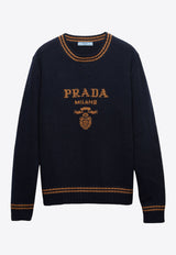 Prada Intarsia Knit Wool Cashmere Sweater Navy P24G1VS232144M_F0QV1