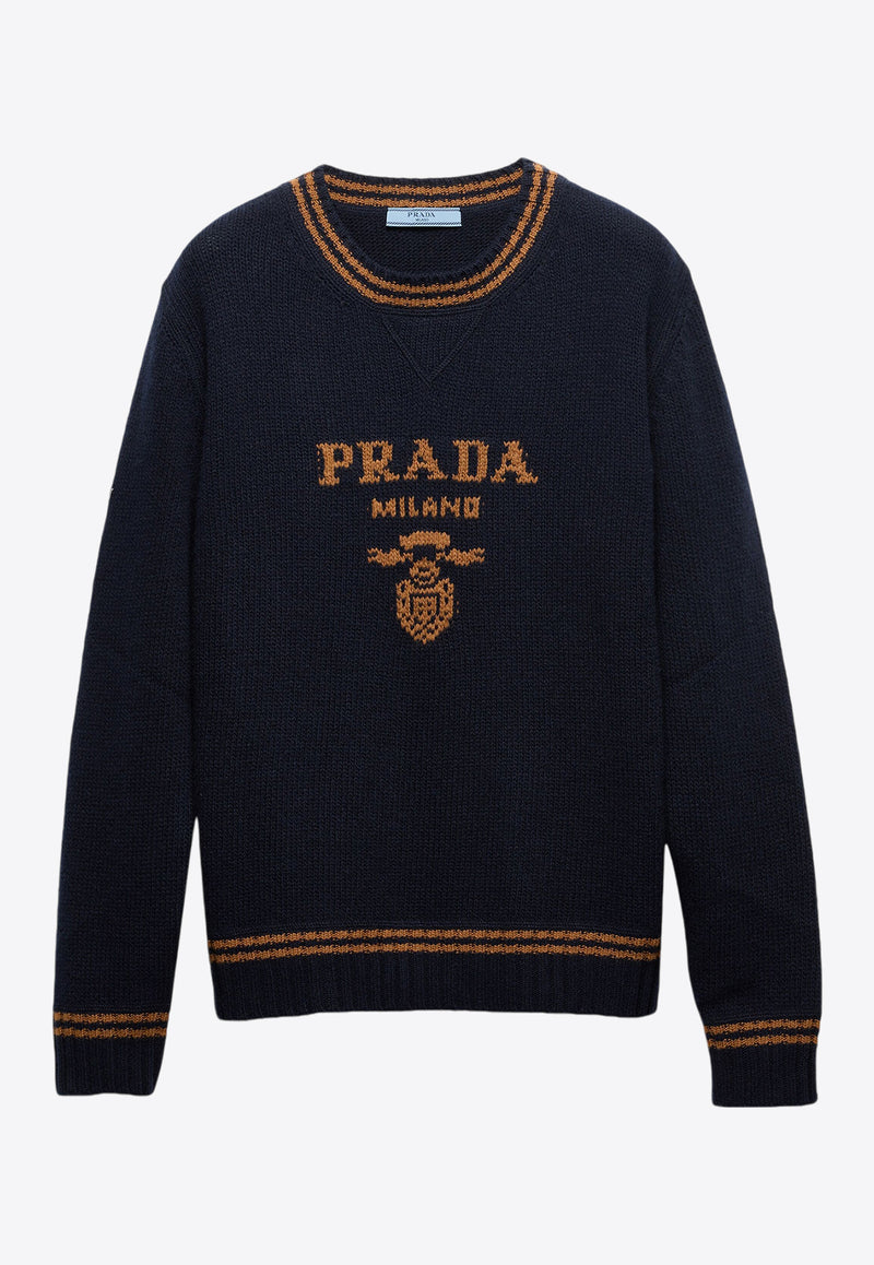 Prada Intarsia Knit Wool Cashmere Sweater Navy P24G1VS232144M_F0QV1