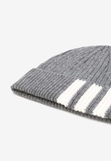 Thom Browne 4-bar Stripes Knitted Cashmere Beanie Gray MKH009A00011_035