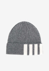 Thom Browne 4-bar Stripes Knitted Cashmere Beanie Gray MKH009A00011_035