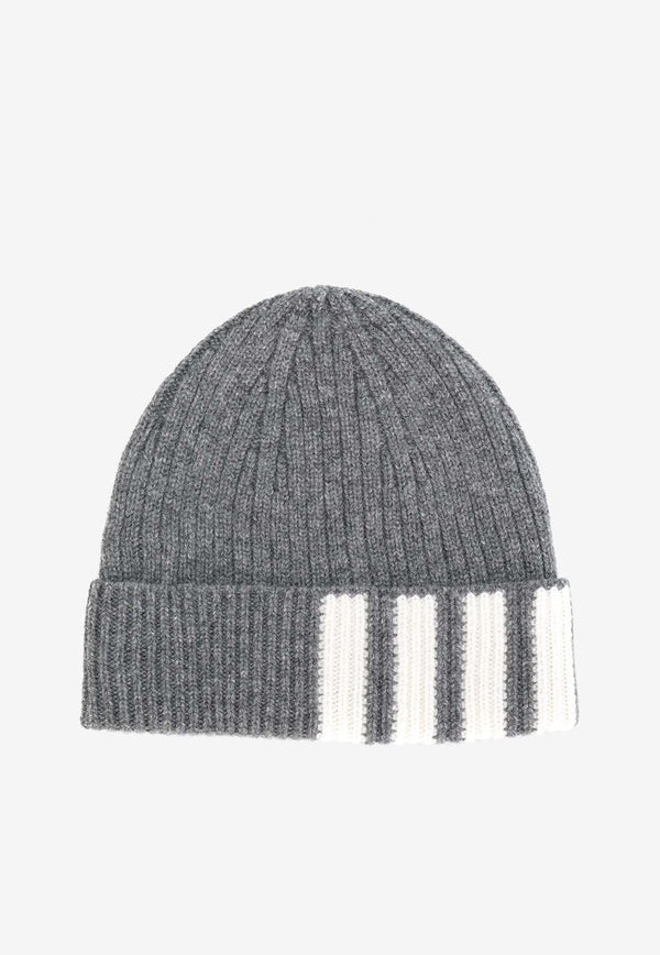 Thom Browne 4-bar Stripes Knitted Cashmere Beanie Gray MKH009A00011_035