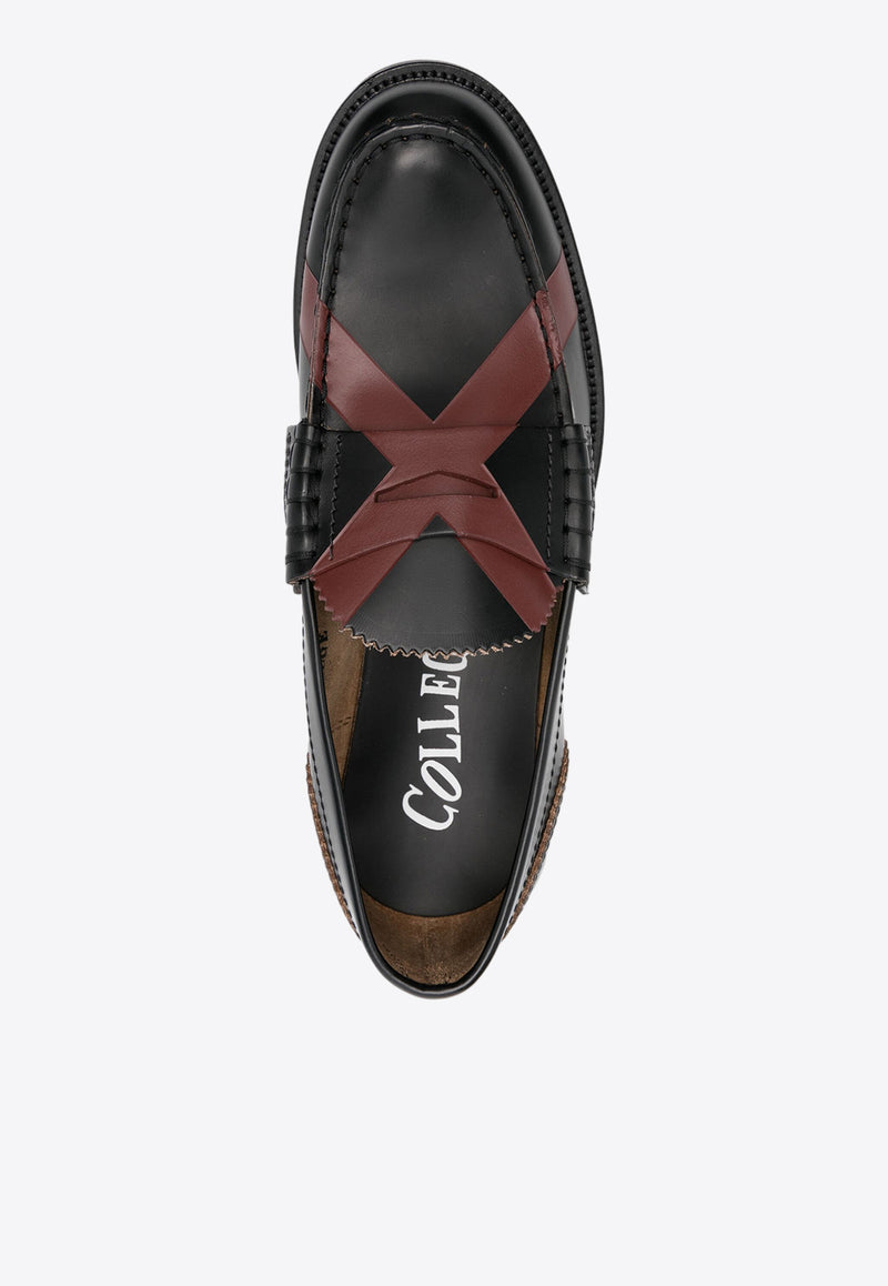 College Signature X Print Leather Loafers Black CWL138A2_A20X