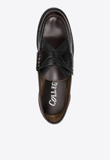 College Signature X Print Leather Loafers Dark Brown CWL138A1_A10X