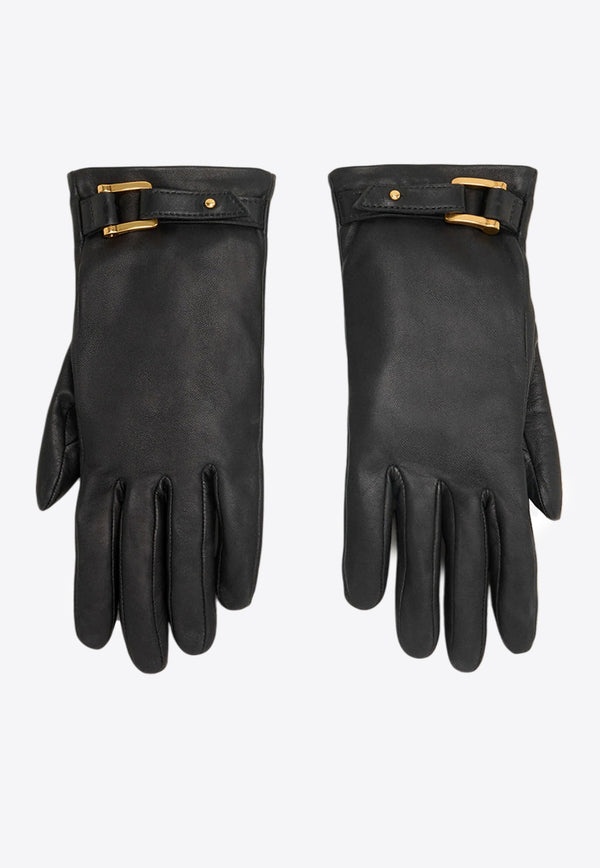 AMI PARIS Leather Gloves with Strap Black FGV300350_001