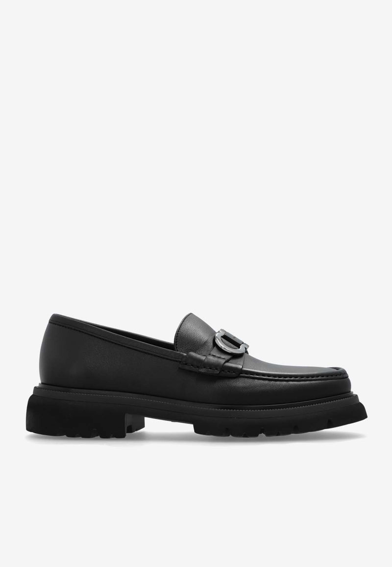 Salvatore Ferragamo Cocoon Leather Saddle Loafers 028249 COCOON 773850-NERO