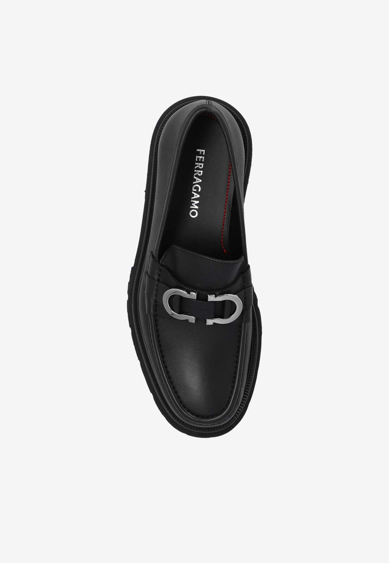 Salvatore Ferragamo Cocoon Leather Saddle Loafers 028249 COCOON 773850-NERO