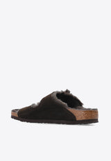 Birkenstock Arizona Two-Strap Shearling Slides Brown 1020528 0-MOCHA