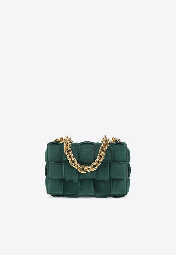 Bottega Veneta Chain Cassette Intrecciato Suede Shoulder Bag Emerald Green 631421 V04N0-3041