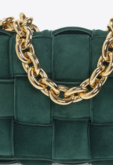 Bottega Veneta Chain Cassette Intrecciato Suede Shoulder Bag Emerald Green 631421 V04N0-3041