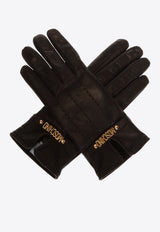 Moschino Logo Plaque Leather Gloves Black 65047 M1892-016