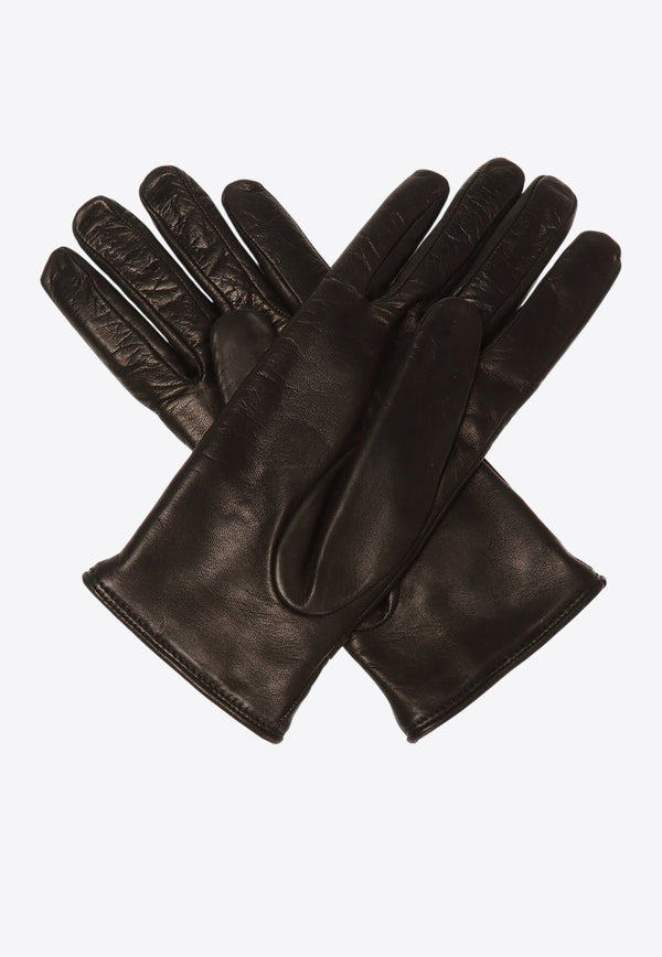 Moschino Logo Plaque Leather Gloves Black 65047 M1892-016