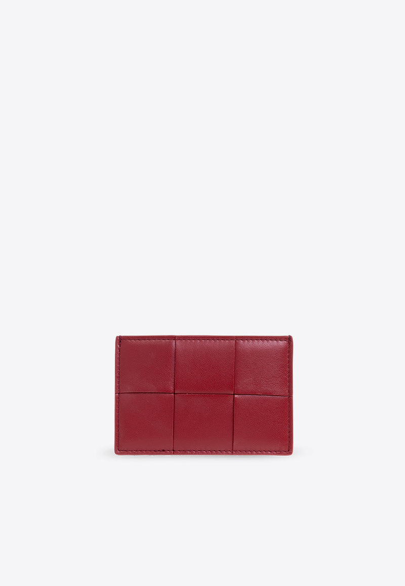 Bottega Veneta Bi-Color Cassette Intrecciato Leather Cardholder Dark Red 742693 VCQCA-6326