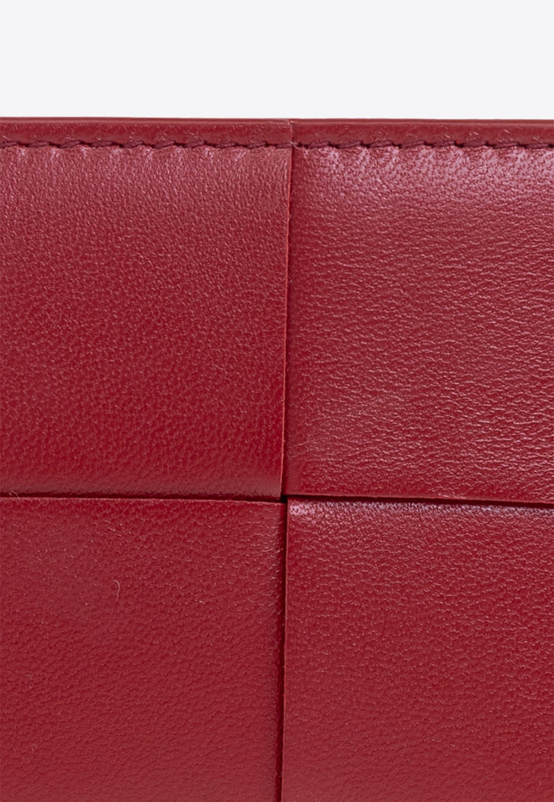 Bottega Veneta Bi-Color Cassette Intrecciato Leather Cardholder Dark Red 742693 VCQCA-6326