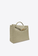 Bottega Veneta Medium Andiamo Intrecciato Leather Top Handle Bag Travertine 766016 VCPP1-2943