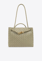 Bottega Veneta Medium Andiamo Intrecciato Leather Top Handle Bag Travertine 766016 VCPP1-2943