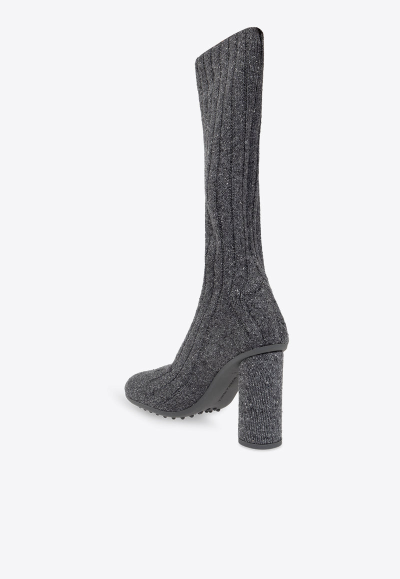 Bottega Veneta Atomic 90 Knitted Mid-Calf Boots Anthracite 775456 V3V00-1370