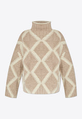 Bottega Veneta Turtleneck Argyle Wool Sweater Beige 791573 V4DY0-9761