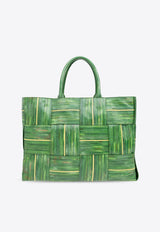 Bottega Veneta Large Arco Tropical Leaf Intrecciato Tote Bag Raintree 787403 V44N1-8787