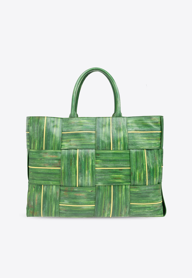 Bottega Veneta Large Arco Tropical Leaf Intrecciato Tote Bag Raintree 787403 V44N1-8787