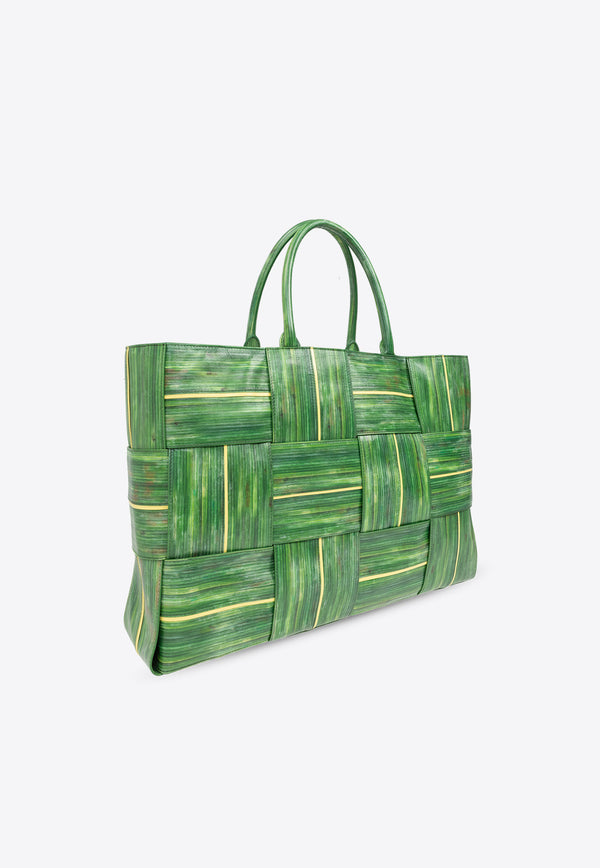 Bottega Veneta Large Arco Tropical Leaf Intrecciato Tote Bag Raintree 787403 V44N1-8787