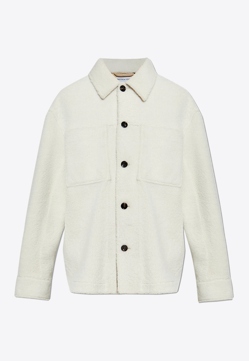 Bottega Veneta Shearling Button-Up Overshirt White 791329 V4AX0-9908