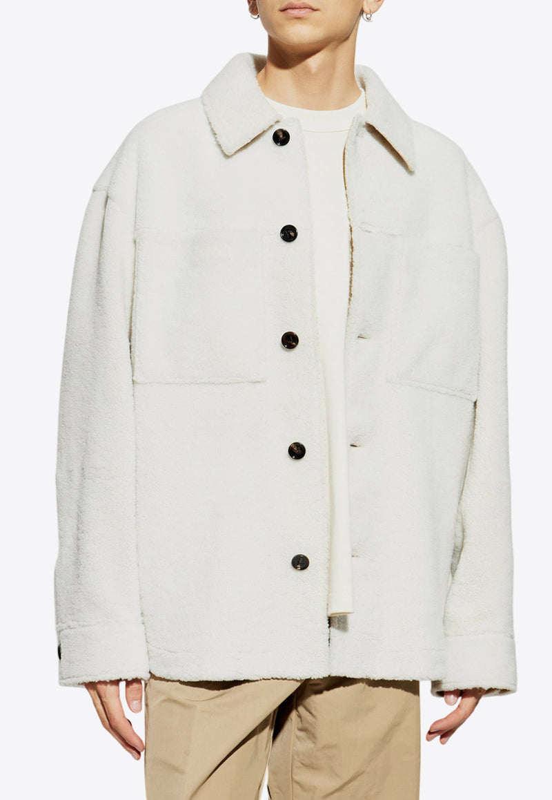 Bottega Veneta Shearling Button-Up Overshirt White 791329 V4AX0-9908