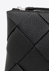 Bottega Veneta Medium Diago Intrecciato Leather Pouch Bag Black 795119 V4FV1-8803