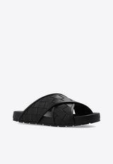 Bottega Veneta Tarik Padded Intrecciato Leather Slides Black 786883 V3HB0-1000