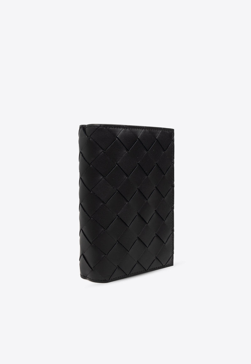 Bottega Veneta Medium Intrecciato Leather Bi-Fold Wallet Black 796958 VCPQ4-8803