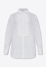 Bottega Veneta Ruffled Yoke Long-Sleeved Formal Shirt  White 799577 V2H20-9000