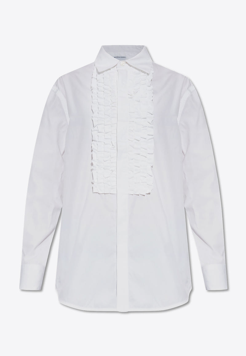 Bottega Veneta Ruffled Yoke Long-Sleeved Formal Shirt  White 799577 V2H20-9000