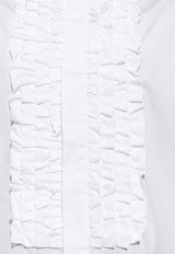 Bottega Veneta Ruffled Yoke Long-Sleeved Formal Shirt  White 799577 V2H20-9000