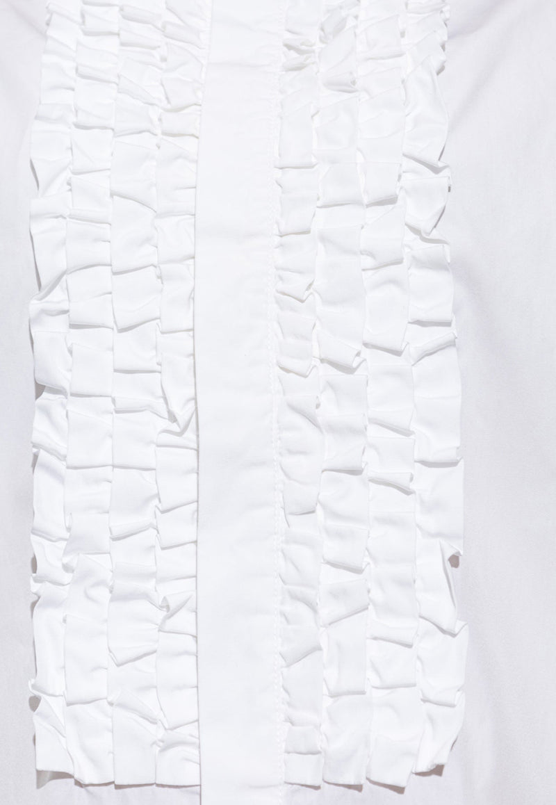 Bottega Veneta Ruffled Yoke Long-Sleeved Formal Shirt  White 799577 V2H20-9000