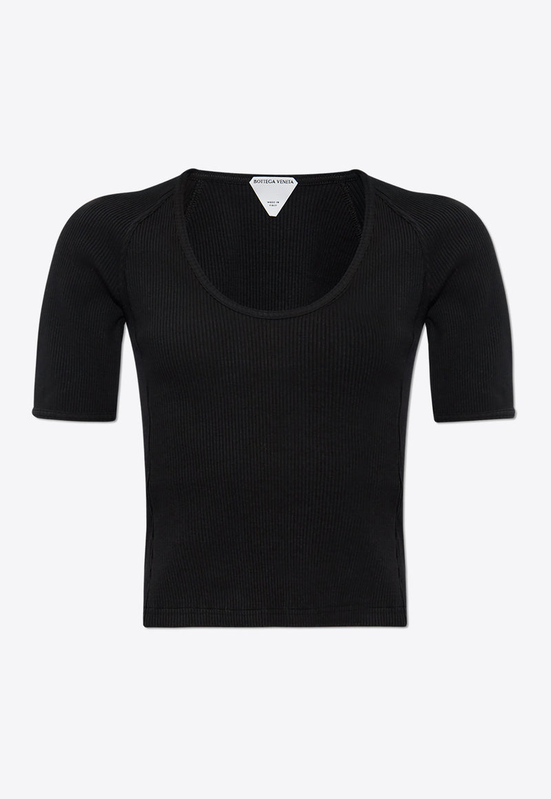 Bottega Veneta Logo Patch Rib Knit Cropped Top Black 792361 V3Z60-4246