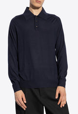 Bottega Veneta Long-Sleeved Wool Polo Sweater Navy 793811 V4BF0-4121