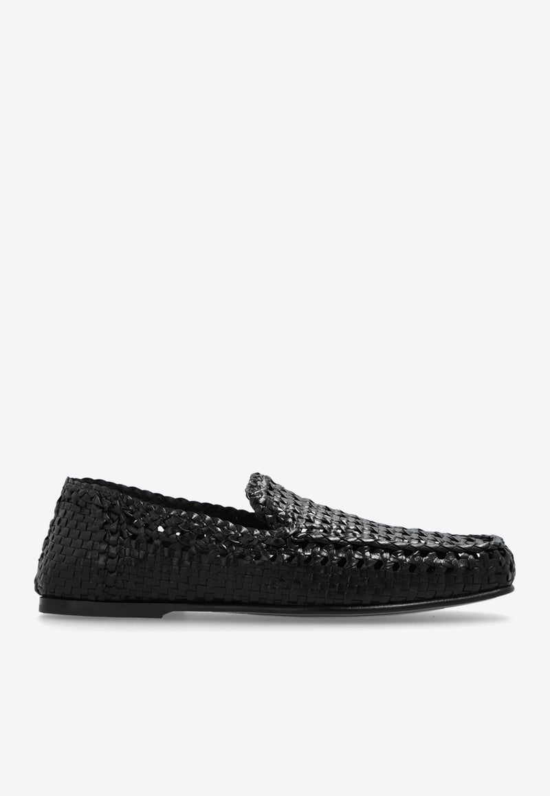 Dolce 
Gabbana Hand-Woven Calf Leather Loafers Black A50634 AZ870-80999