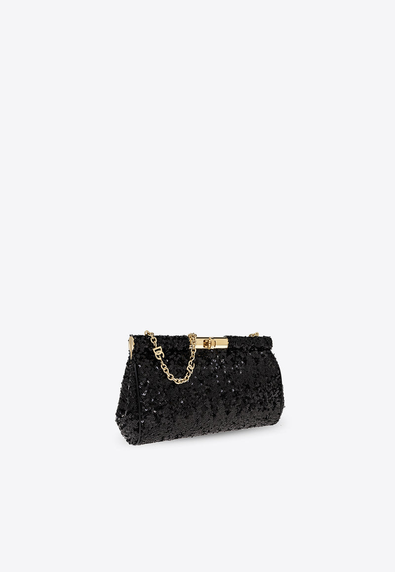 Dolce 
Gabbana Medium Marlene Sequined Shoulder Bag Black BB7620 AR440-80999