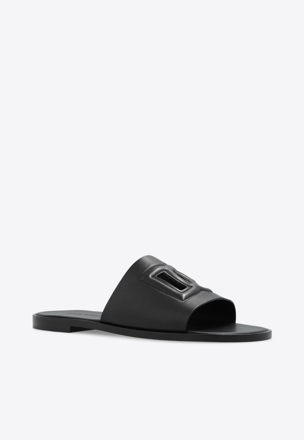 Dolce 
Gabbana DG Logo Calf Leather Slides Black A80397 AO602-80999