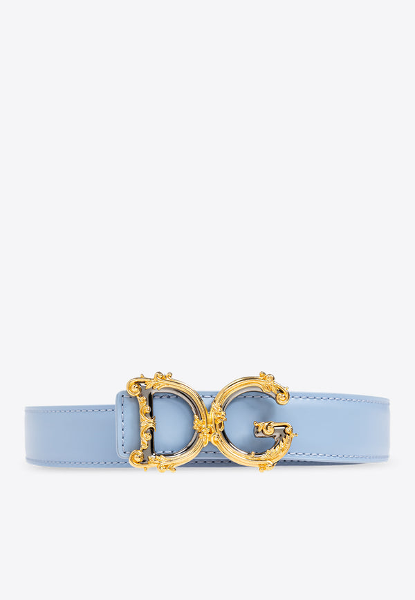 Dolce 
Gabbana Baroque DG Logo Leather Belt Light Blue BE1348 AZ831-80789