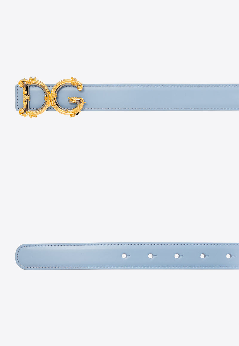 Dolce 
Gabbana Baroque DG Logo Leather Belt Light Blue BE1348 AZ831-80789