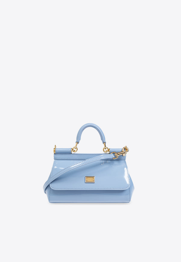 Dolce 
Gabbana Small Sicily Polished Leather Shoulder Bag Light Blue BB7116 A1037-80789