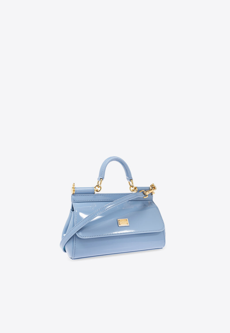 Dolce 
Gabbana Small Sicily Polished Leather Shoulder Bag Light Blue BB7116 A1037-80789