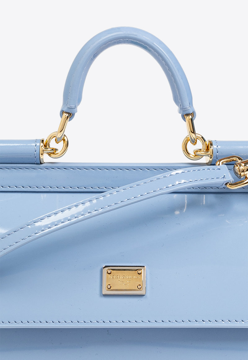 Dolce 
Gabbana Small Sicily Polished Leather Shoulder Bag Light Blue BB7116 A1037-80789