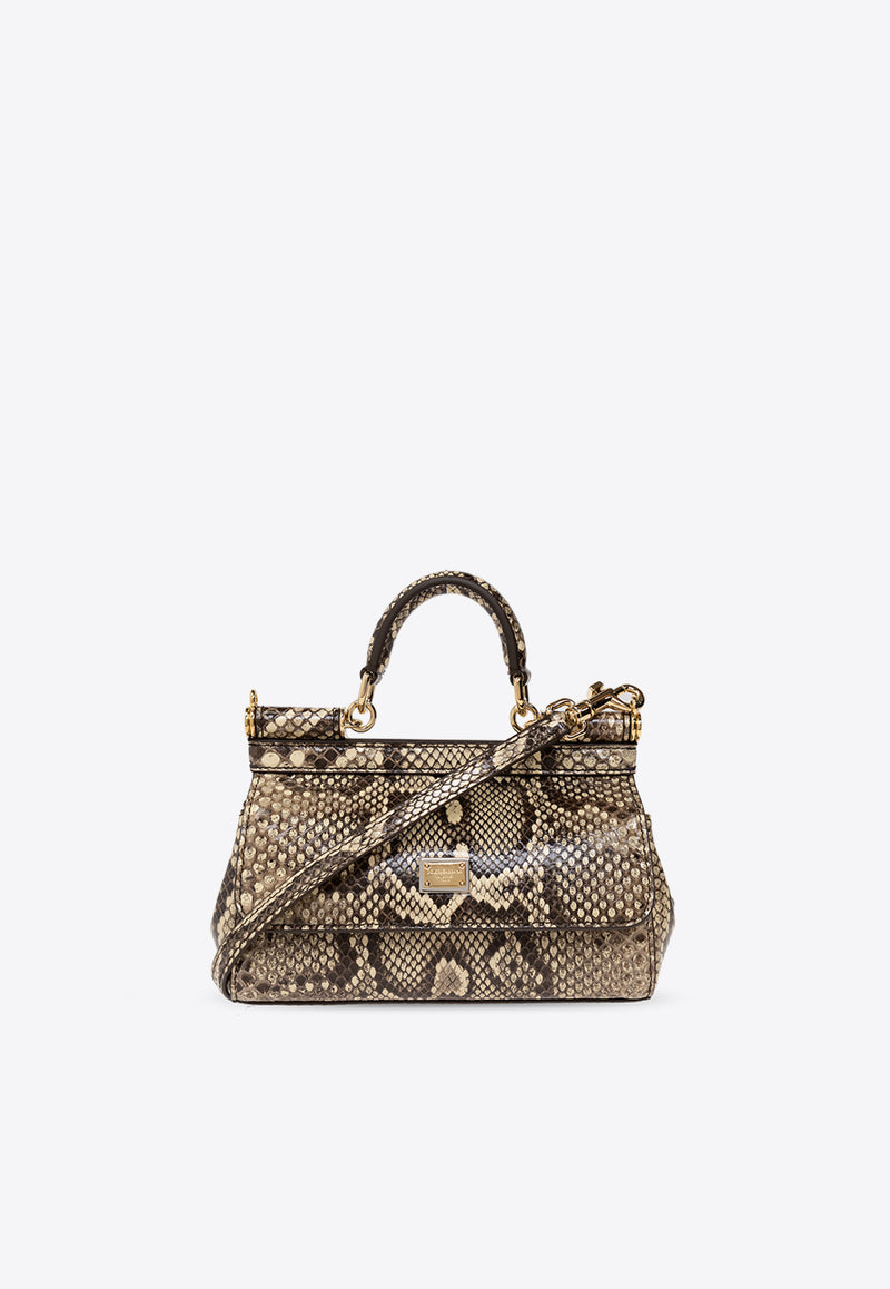 Dolce 
Gabbana Small Sicily Python-Skin Top Handle Bag Beige BB7116 A2111-80200