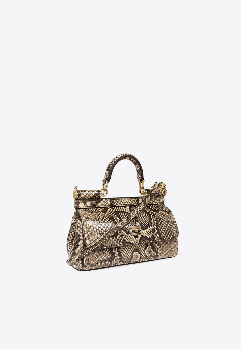 Dolce 
Gabbana Small Sicily Python-Skin Top Handle Bag Beige BB7116 A2111-80200