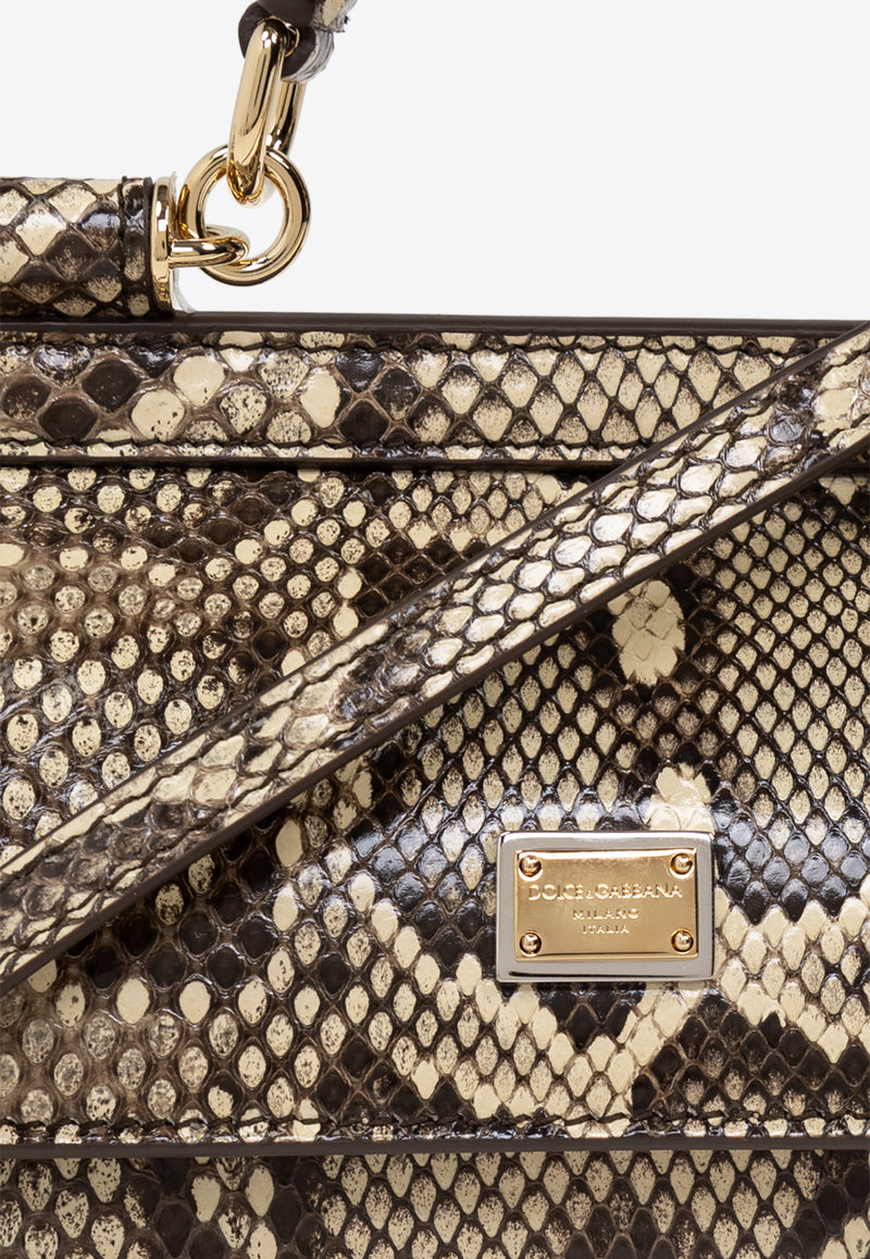 Dolce 
Gabbana Small Sicily Python-Skin Top Handle Bag Beige BB7116 A2111-80200