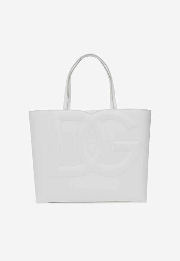 Dolce 
Gabbana Medium DG Logo Leather Tote Bag White BB7338 AW576-80002